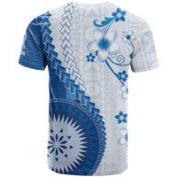 Bula Fiji T Shirt Blue Plumeria Masi Tapa Pattern - Polynesian Pride