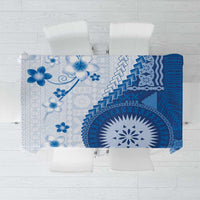 Bula Fiji Tablecloth Blue Plumeria Masi Tapa Pattern - Polynesian Pride