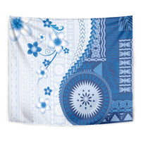 Bula Fiji Tapestry Blue Plumeria Masi Tapa Pattern - Polynesian Pride