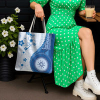 Bula Fiji Tote Bag Blue Plumeria Masi Tapa Pattern - Polynesian Pride