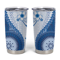 Bula Fiji Tumbler Cup Blue Plumeria Masi Tapa Pattern - Polynesian Pride