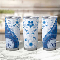Bula Fiji Tumbler Cup Blue Plumeria Masi Tapa Pattern - Polynesian Pride