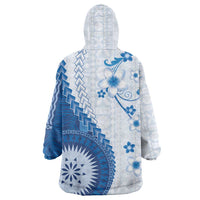 Bula Fiji Wearable Blanket Hoodie Blue Plumeria Masi Tapa Pattern LT05 - Polynesian Pride