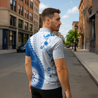 Bula Fiji Zipper Polo Shirt Blue Plumeria Masi Tapa Pattern LT05 - Polynesian Pride