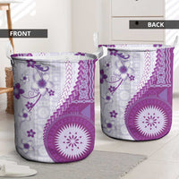 Bula Fiji Laundry Basket Violet Plumeria Masi Tapa Pattern - Polynesian Pride