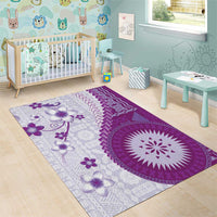 Bula Fiji Area Rug Violet Plumeria Masi Tapa Pattern - Polynesian Pride