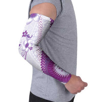 Bula Fiji Arm Sleeves Violet Plumeria Masi Tapa Pattern - Polynesian Pride