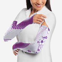 Bula Fiji Arm Sleeves Violet Plumeria Masi Tapa Pattern - Polynesian Pride