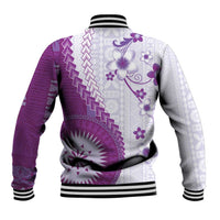 Bula Fiji Baseball Jacket Violet Plumeria Masi Tapa Pattern - Polynesian Pride