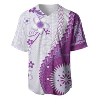 Bula Fiji Baseball Jersey Violet Plumeria Masi Tapa Pattern LT05 Violet - Polynesian Pride
