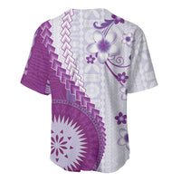 Bula Fiji Baseball Jersey Violet Plumeria Masi Tapa Pattern LT05 - Polynesian Pride