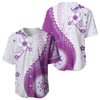 Bula Fiji Baseball Jersey Violet Plumeria Masi Tapa Pattern LT05 - Polynesian Pride