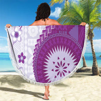 Bula Fiji Beach Blanket Violet Plumeria Masi Tapa Pattern - Polynesian Pride