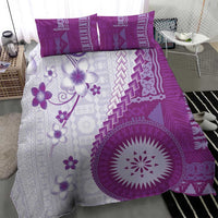 Bula Fiji Bedding Set Violet Plumeria Masi Tapa Pattern - Polynesian Pride