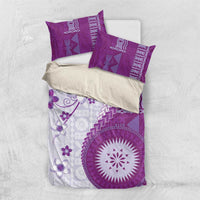 Bula Fiji Bedding Set Violet Plumeria Masi Tapa Pattern - Polynesian Pride