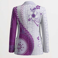 Bula Fiji Blazer Violet Plumeria Masi Tapa Pattern - Polynesian Pride