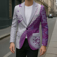 Bula Fiji Blazer Violet Plumeria Masi Tapa Pattern - Polynesian Pride