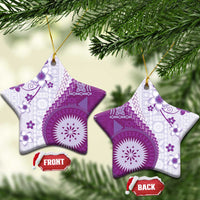Bula Fiji Ceramic Ornament Violet Plumeria Masi Tapa Pattern - Polynesian Pride