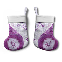 Bula Fiji Christmas Stocking Violet Plumeria Masi Tapa Pattern - Polynesian Pride