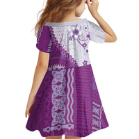 Bula Fiji Family Matching Off Shoulder Maxi Dress and Hawaiian Shirt Violet Plumeria Masi Tapa Pattern - Polynesian Pride