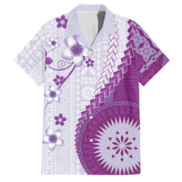 Bula Fiji Family Matching Off Shoulder Maxi Dress and Hawaiian Shirt Violet Plumeria Masi Tapa Pattern - Polynesian Pride