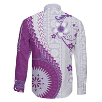 Bula Fiji Family Matching Short Sleeve Bodycon Dress and Hawaiian Shirt Violet Plumeria Masi Tapa Pattern - Polynesian Pride
