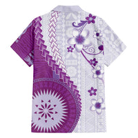 Bula Fiji Family Matching Tank Maxi Dress and Hawaiian Shirt Violet Plumeria Masi Tapa Pattern - Polynesian Pride