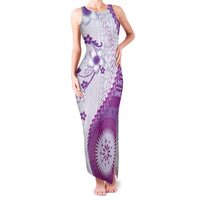 Bula Fiji Family Matching Tank Maxi Dress and Hawaiian Shirt Violet Plumeria Masi Tapa Pattern - Polynesian Pride