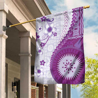 Bula Fiji Garden Flag Violet Plumeria Masi Tapa Pattern - Polynesian Pride