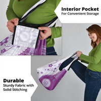 Bula Fiji Grocery Bag Violet Plumeria Masi Tapa Pattern - Polynesian Pride