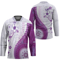 Bula Fiji Hockey Jersey Violet Plumeria Masi Tapa Pattern - Polynesian Pride