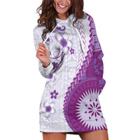 Bula Fiji Hoodie Dress Violet Plumeria Masi Tapa Pattern LT05 Violet - Polynesian Pride