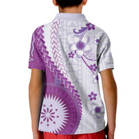 Bula Fiji Kid Polo Shirt Violet Plumeria Masi Tapa Pattern LT05 - Polynesian Pride