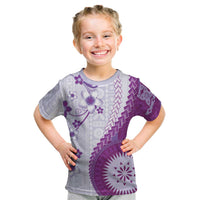 Bula Fiji Kid T Shirt Violet Plumeria Masi Tapa Pattern LT05 Violet - Polynesian Pride