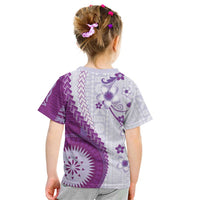Bula Fiji Kid T Shirt Violet Plumeria Masi Tapa Pattern LT05 - Polynesian Pride