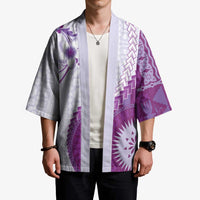 Bula Fiji Kimono Violet Plumeria Masi Tapa Pattern - Polynesian Pride