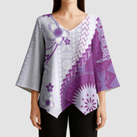 Bula Fiji Kimono Sleeve Blouse Violet Plumeria Masi Tapa Pattern - Polynesian Pride