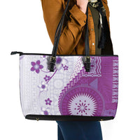 Bula Fiji Leather Tote Bag Violet Plumeria Masi Tapa Pattern - Polynesian Pride