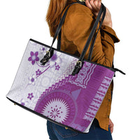 Bula Fiji Leather Tote Bag Violet Plumeria Masi Tapa Pattern - Polynesian Pride