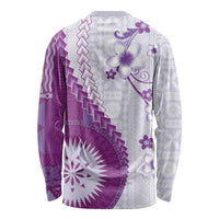 Bula Fiji Long Sleeve Shirt Violet Plumeria Masi Tapa Pattern - Polynesian Pride
