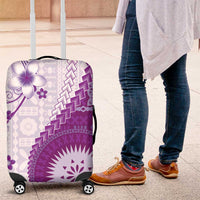 Bula Fiji Luggage Cover Violet Plumeria Masi Tapa Pattern - Polynesian Pride