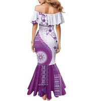 Bula Fiji Mermaid Dress Violet Plumeria Masi Tapa Pattern - Polynesian Pride