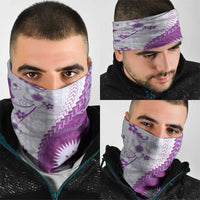 Bula Fiji Neck Gaiter Violet Plumeria Masi Tapa Pattern - Polynesian Pride