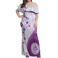 Bula Fiji Off Shoulder Maxi Dress Violet Plumeria Masi Tapa Pattern - Polynesian Pride