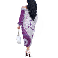 Bula Fiji Off The Shoulder Long Sleeve Dress Violet Plumeria Masi Tapa Pattern - Polynesian Pride