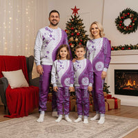 Bula Fiji Christmas Pajama Set Violet Plumeria Masi Tapa Pattern - Polynesian Pride