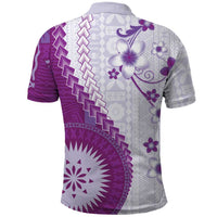 Bula Fiji Polo Shirt Violet Plumeria Masi Tapa Pattern - Polynesian Pride