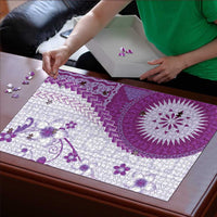 Bula Fiji Puzzle Violet Plumeria Masi Tapa Pattern - Polynesian Pride