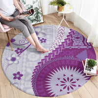 Bula Fiji Round Carpet Violet Plumeria Masi Tapa Pattern - Polynesian Pride