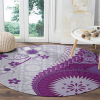 Bula Fiji Round Carpet Violet Plumeria Masi Tapa Pattern - Polynesian Pride